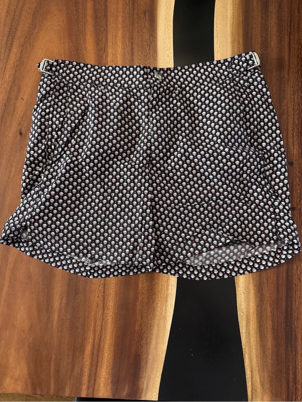 Alexander McQueen Black Swim Trunks with White Skull Dot Print